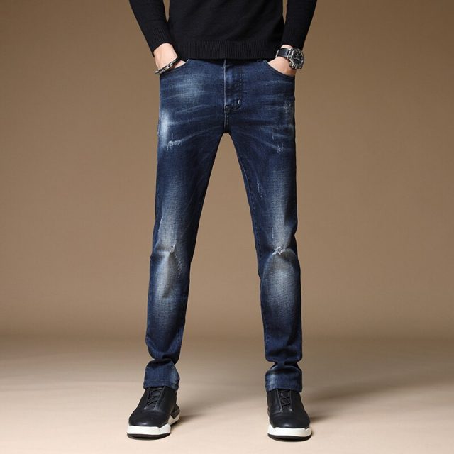 New Arrivals Jeans Men Quality Brand Business Casual Male Denim Pants Straight Slim Fit Dark Blue Men’s Trousers Yong Man