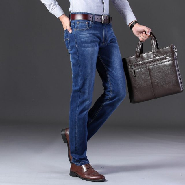 Brand 2019 New Men’s Fashion Jeans Business Casual Stretch Slim Jeans Classic Trousers Denim Pants Male Black Blue