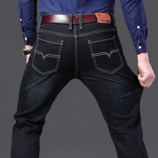 Brand 2019 New Men’s Fashion Jeans Business Casual Stretch Slim Jeans Classic Trousers Denim Pants Male Black Blue