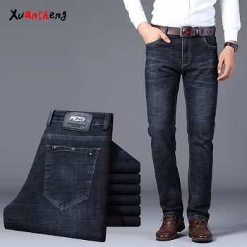 Xuan Sheng Straight Men’s Jeans 2019 Blue Black Stretch Classic Fashion High Waist Loose Casual Men’s Trousers Dark Thick Jeans