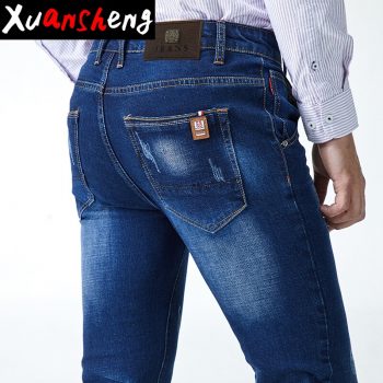 Brand youth slim men's jeans 2019 thick classic stretch straight cat claw personality blue fashion street long pants denim jeans