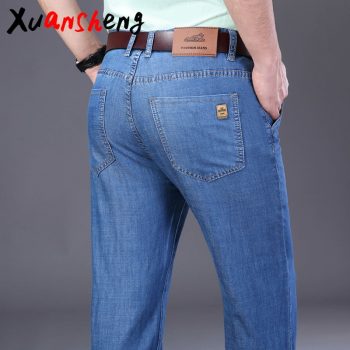 Xuan Sheng straight tube men’s jeans 2019 thin new stretch loose brand light blue classic long pants streetwear High waist jeans