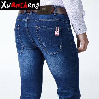 Brand youth slim men's jeans 2019 thick classic stretch straight cat claw personality blue fashion street long pants denim jeans