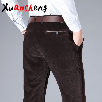 Middle-aged men's corduroy casual pants classic fashion business straight high waist large size wide leg pants long casual pants