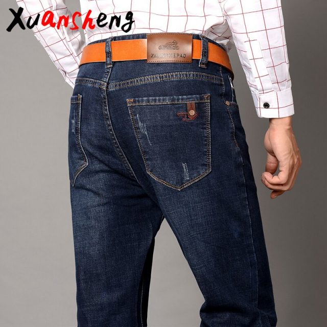 Xuan Sheng straight tube men’s jeans 2019 blue black stretch brand classic trousers fashion cat claws streetwear clothes jeans