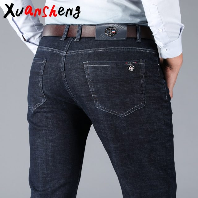 Xuansheng black men’s jeans 2019 new classic fashion design straight stretch high waist loose denim large size streetwear jeans