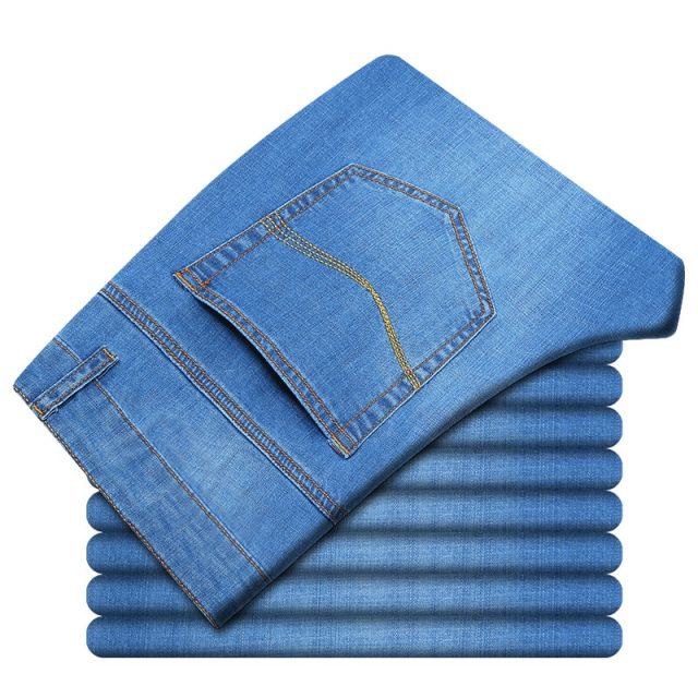 Brand thin men’s jeans 2019 stretch straight light color summer breathable classic streetwear dress light blue black jeans