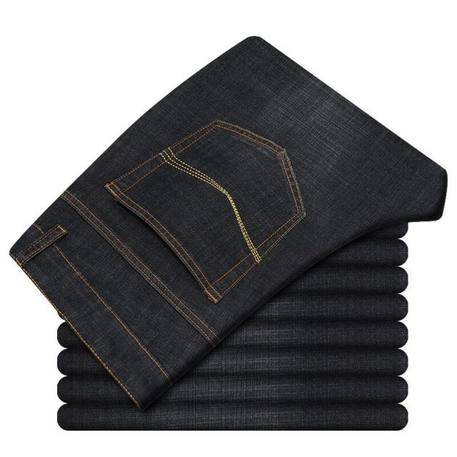 Brand thin men’s jeans 2019 stretch straight light color summer breathable classic streetwear dress light blue black jeans