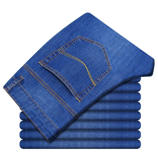 Brand thin men’s jeans 2019 stretch straight light color summer breathable classic streetwear dress light blue black jeans