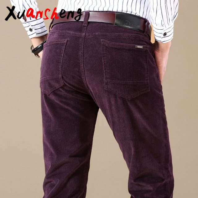 new Corduroy men’s casual pants 2019 classic middle-aged business straight stretch casual streetwear brand wine red casual pants