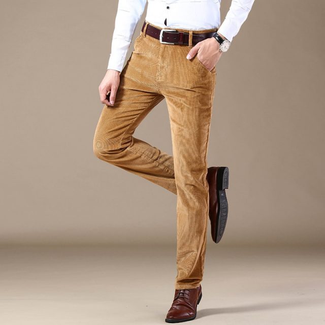 new Corduroy men’s casual pants 2019 classic middle-aged business straight stretch casual streetwear brand wine red casual pants