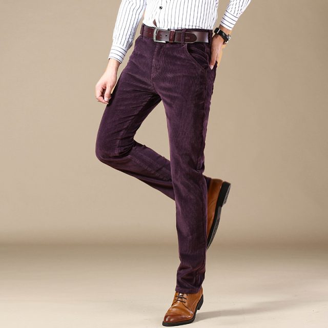 new Corduroy men’s casual pants 2019 classic middle-aged business straight stretch casual streetwear brand wine red casual pants