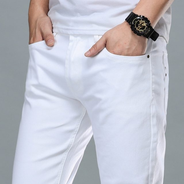 Brand White gray Men Jeans 2019 New Classic Cotton Youth Stretch Slim Straight Fashion Design Casual Streetwear Long Pants Jeans