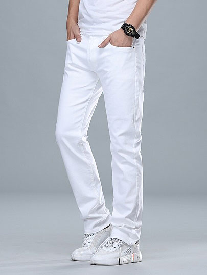 Brand White gray Men Jeans 2019 New Classic Cotton Youth Stretch Slim Straight Fashion Design Casual Streetwear Long Pants Jeans