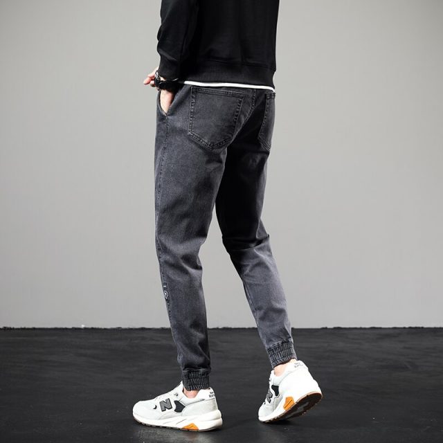 Youth Hip-hop Loose Harem Beaded Jeans Men’s 2019 New Classic Spring Autumn Gray Drawstring Fashion Design Cat Paw Foot jeans