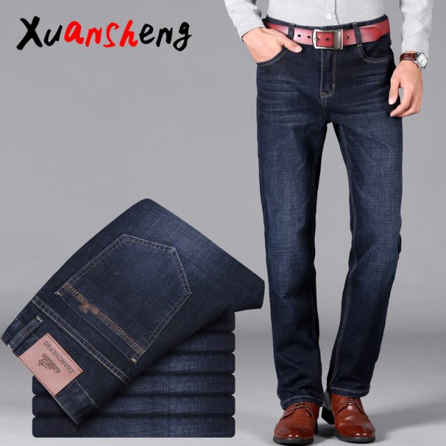 XuanSheng straight men’s jeans 2019 middle-aged thick blue black stretch brand classic trousers fashion streetwear clothes jeans
