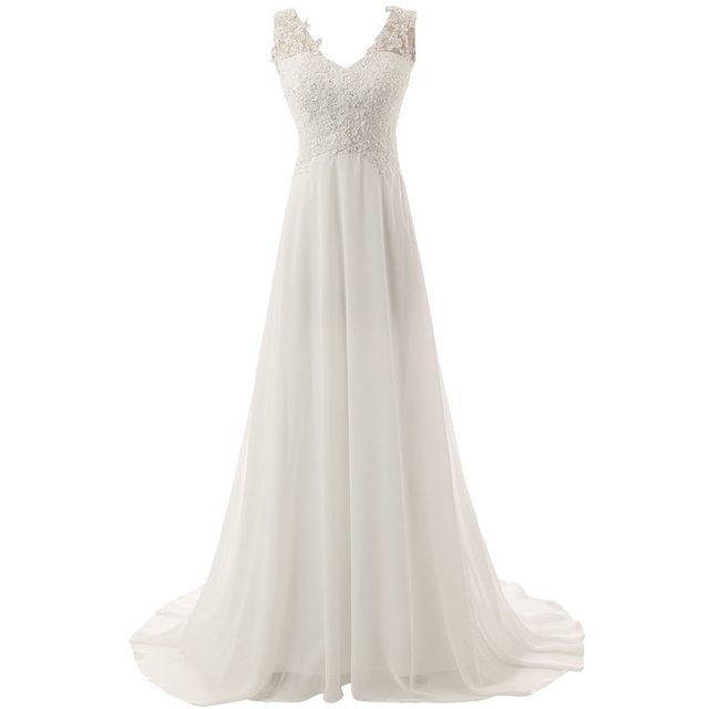 New Romantic Summer Bridal Dress Fluid feel Chiffon Sleeveless Lace Deep V-Neck Adjustable Plus Size Wedding Dress