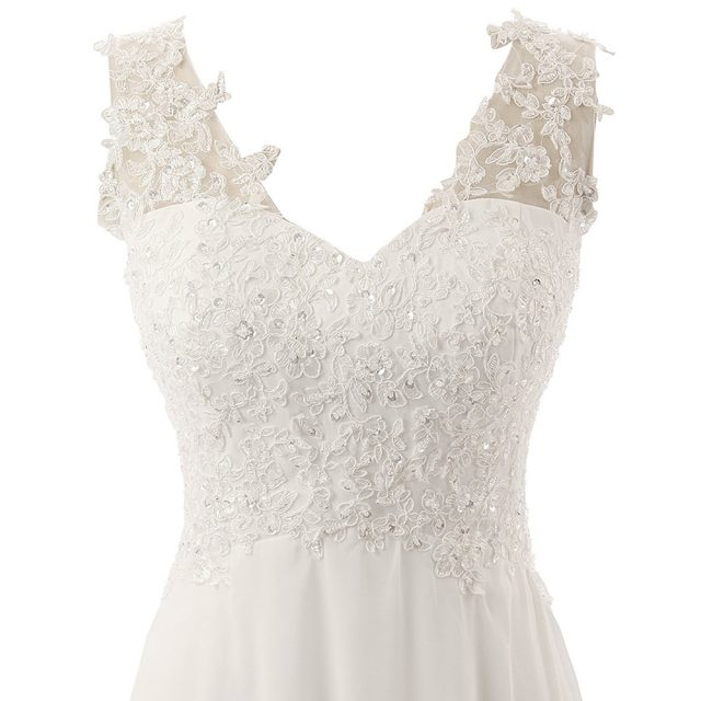 New Romantic Summer Bridal Dress Fluid feel Chiffon Sleeveless Lace Deep V-Neck Adjustable Plus Size Wedding Dress