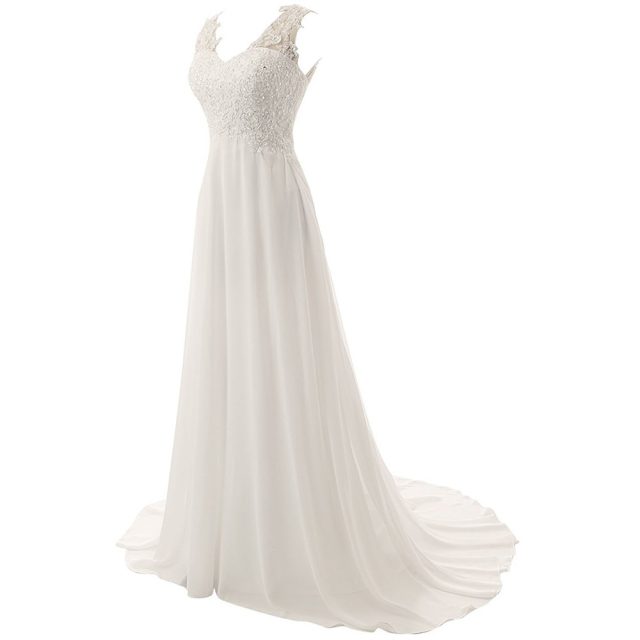 New Romantic Summer Bridal Dress Fluid feel Chiffon Sleeveless Lace Deep V-Neck Adjustable Plus Size Wedding Dress