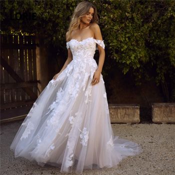 LORIE Lace Wedding Dresses 2019 Off the Shoulder Appliques A Line Bride Dress Princess Wedding Gown Free Shipping robe de mariee