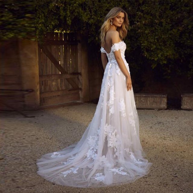 LORIE Lace Wedding Dresses 2019 Off the Shoulder Appliques A Line Bride Dress Princess Wedding Gown Free Shipping robe de mariee