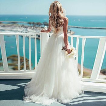 Eightree A-Line Beach Wedding Dress 2019 Sweetheart Bridal Dress White Spaghetti Straps Classic Simple Wedding Gowns Gelinlik