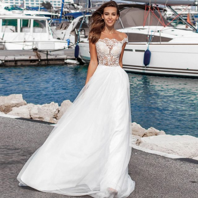 Gelinlik O-neck Boho Beach Wedding Dress Ivory Chiffon Bruidsjurken Short Sleeve Sexy Vestido de Noiva Plus Size Bridal Gown