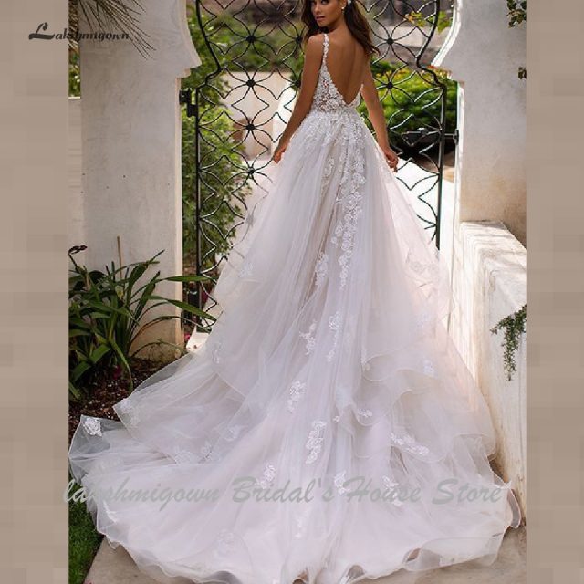 Lakshmigown Country Wedding Dresses 2020 Sexy Bridal Dress Vintage Lace Appliques Princess Tulle Wedding Gowns Long Train