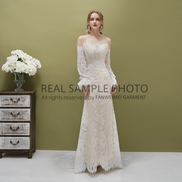 Vintage long sleeve lace boho CHAMPAGNE bridal gown wedding dresses real photo factory price