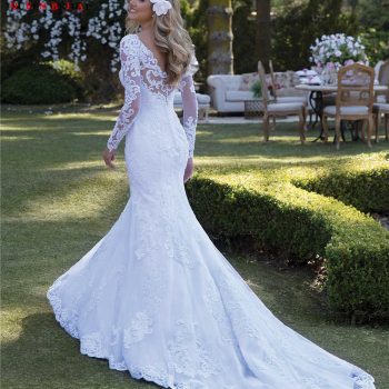 Sexy Wedding Dress Mermaid Long Sleeve Lace Pearls Appliques Gorgesous 2020 New Design Bride Dresses Custom Made WH64M