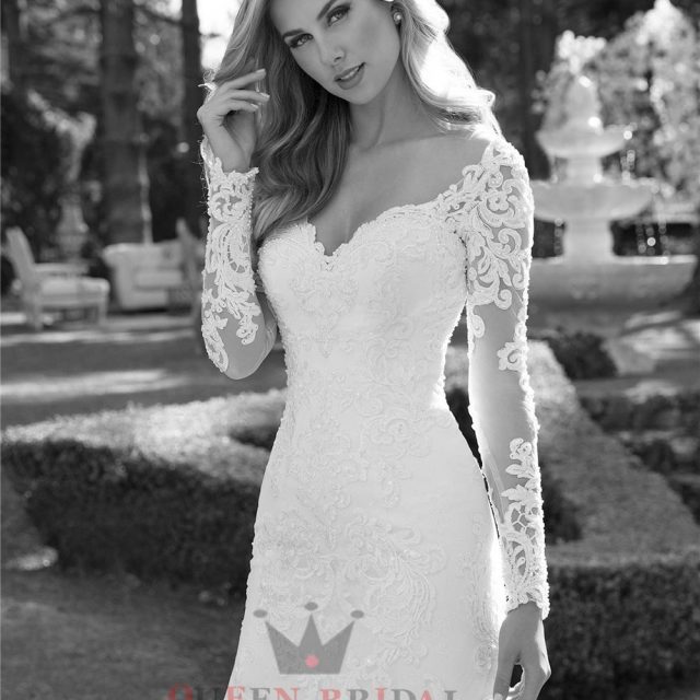 Sexy Wedding Dress Mermaid Long Sleeve Lace Pearls Appliques Gorgesous 2020 New Design Bride Dresses Custom Made WH64M