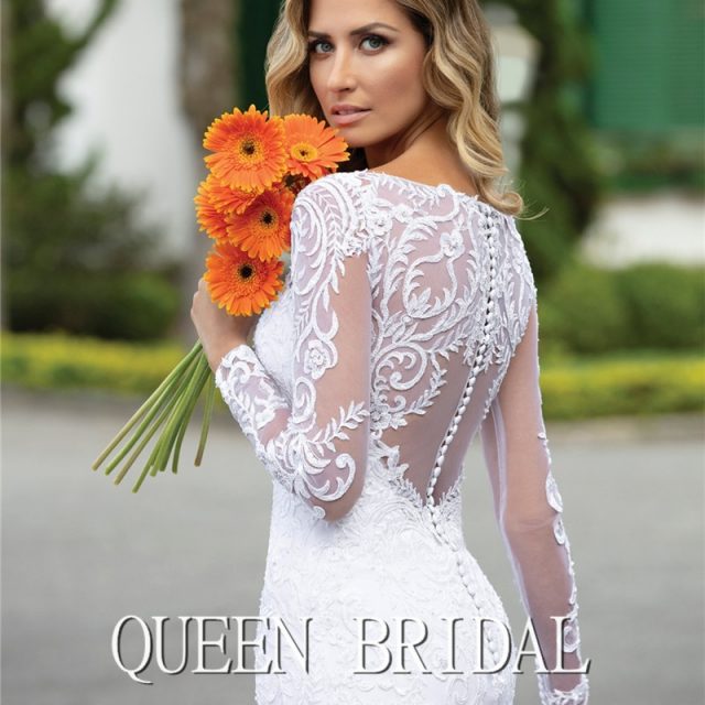 Custom Made 2020 New Design Wedding Dresses Mermaid V-neck Long Sleeve Tulle Lace Beading Elegant Sexy Wedding Gowns CO21