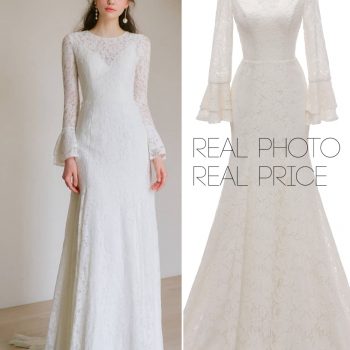 Lace LONG sleeve SIMPLE bridal GOWN wedding dress real photo factory price