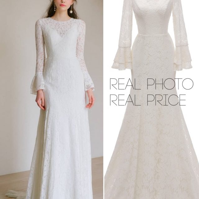 Lace LONG sleeve SIMPLE bridal GOWN wedding dress real photo factory price