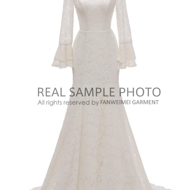 Lace LONG sleeve SIMPLE bridal GOWN wedding dress real photo factory price