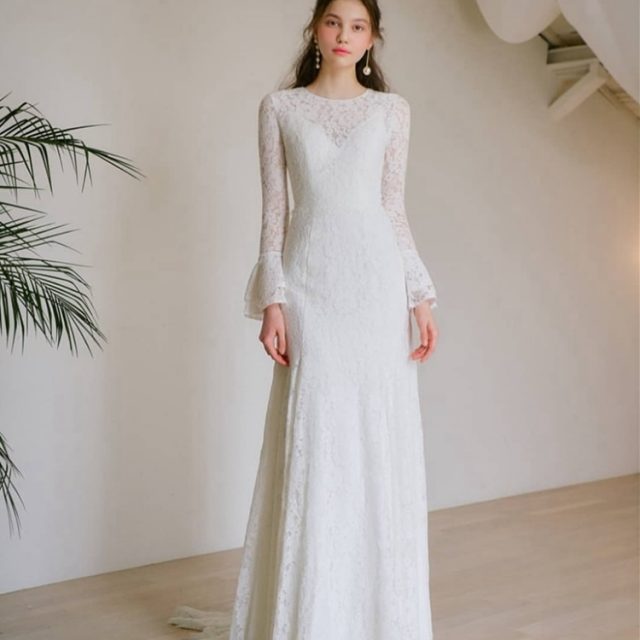 Lace LONG sleeve SIMPLE bridal GOWN wedding dress real photo factory price