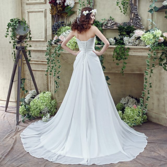 Strapless Chiffon Wedding Dress Fairy temperament Applique Artificial pearl Beading Ruffles Bridal Gown