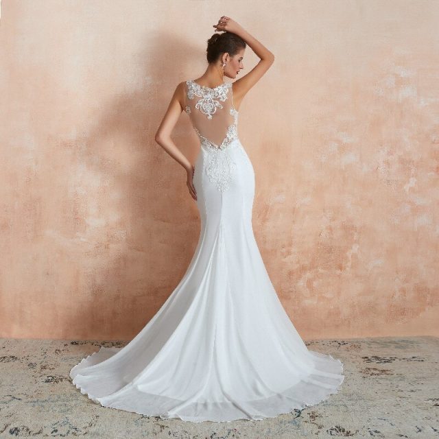 2019 Sexy Mermaid Wedding Dresses Paillette Applique Boat-Neck Sleeveless Chiffon Customer Made Size Wedding Ball Gowns