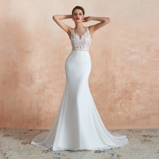 2019 Sexy Mermaid Wedding Dresses Paillette Applique Boat-Neck Sleeveless Chiffon Customer Made Size Wedding Ball Gowns