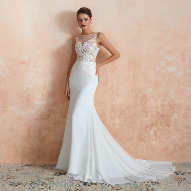 2019 Sexy Mermaid Wedding Dresses Paillette Applique Boat-Neck Sleeveless Chiffon Customer Made Size Wedding Ball Gowns