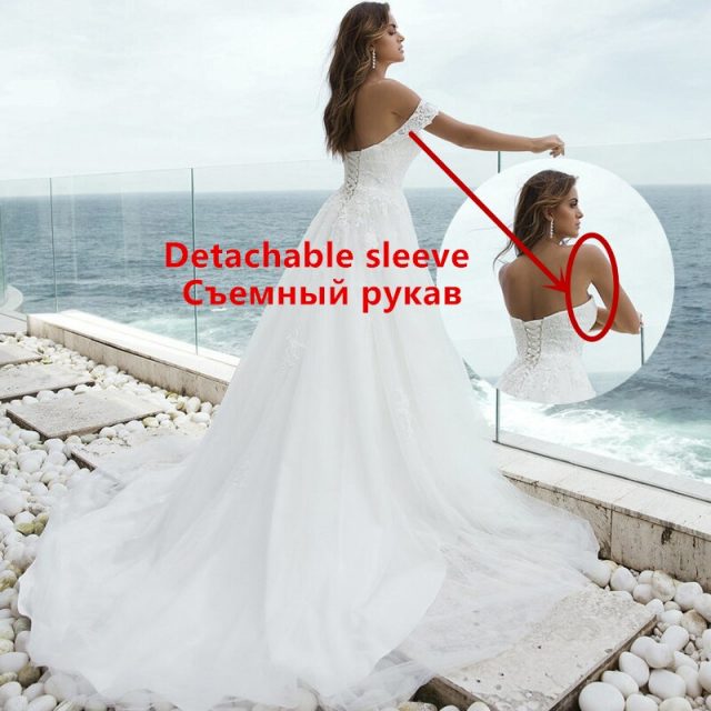 LORIE Off the shouler Wedding Dresses 2019 Lace Appliques Bridal Dress Tulle Wedding Gowns Detachable sleeve Robe De Mariee
