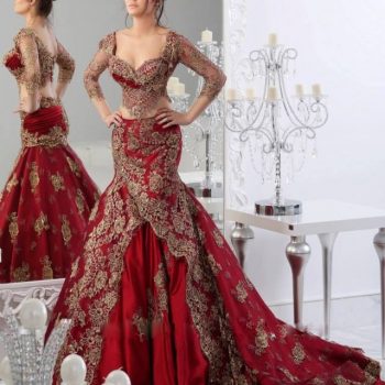 Two Pieces Wedding Dresses Mermaid Sweetheart Indian Jajja-Couture Abaya dubai Burgundy Bridal wedding Gowns with Sleeves Lace