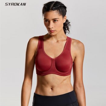 SYROKAN Women's Max Control Solid Plus Size High Impact Underwire Sports Bra