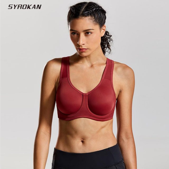 SYROKAN Women’s Max Control Solid Plus Size High Impact Underwire Sports Bra