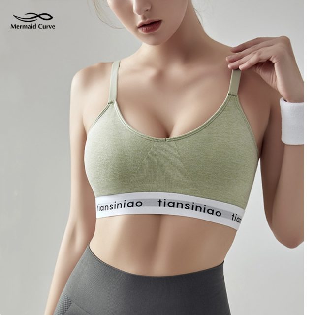 Mermaid curve Seamless Sports Bra Women Gym Back Cross Strappy Fitness Bras push up Gym Active Wear Yoga Bras For Running Tops