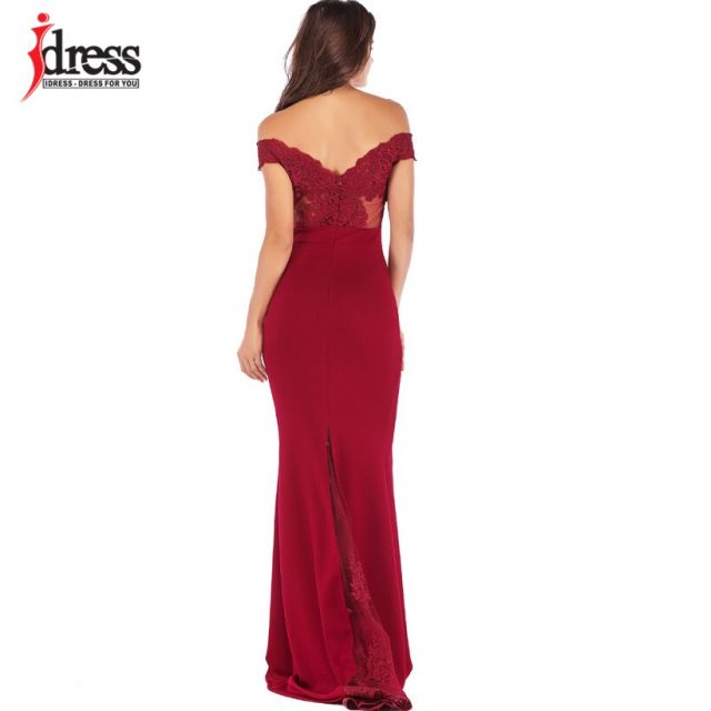 IDress Vestidos Women Evening Gown Long Sexy Mermaid Bodycon Lace Dress Slash Neck Robe Longue Prom Gowns Formal Party Dresses
