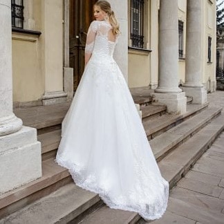 A Line Plus Size Wedding Dress With Half Sleeve Custom Made Lace Appliques Lace Up Back Bride Dress For Big Size Women