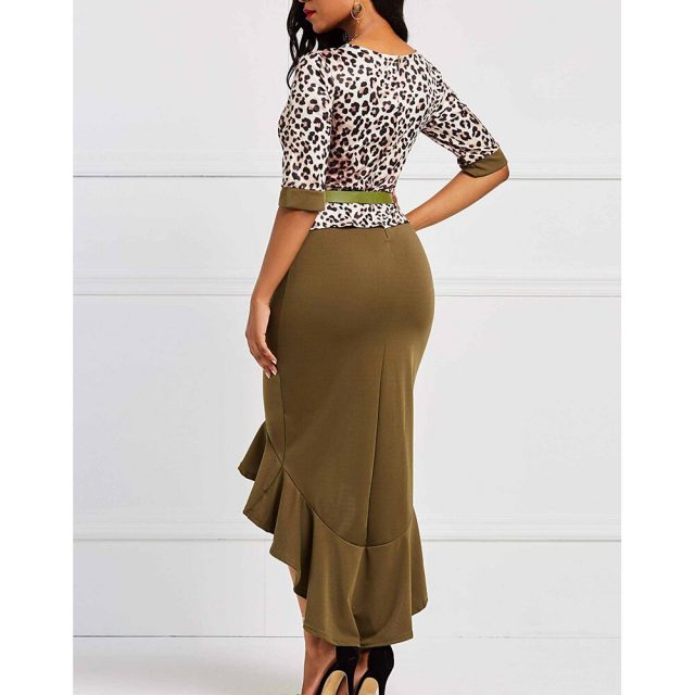 Leopard Ruffles Dress Women Autumn Summer 2020 Vintage Bandage Sexy Long Party Dress Casual Plus Size Slim Bodycon Maxi Dresses
