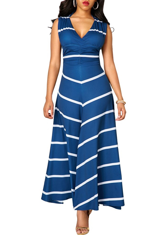 Striped Woman Dress Summer 2020 Sexy Deep V Neck Sleeveless Long Party Dress Casual Plus Size Slim Ball Gown Maxi Dresses Women