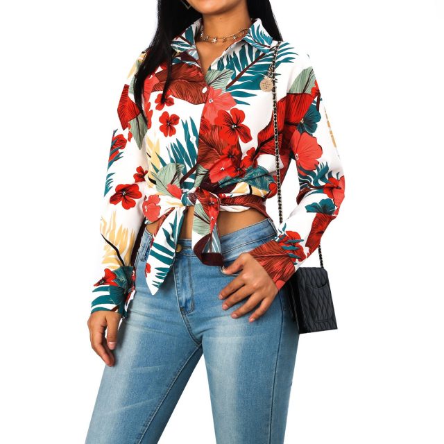 Women Blouses Summer Chiffon Long Sleeve blusas mujer de moda 2020 Sexy Vintage Floral Print Single-breasted Shirt Autumn Tops